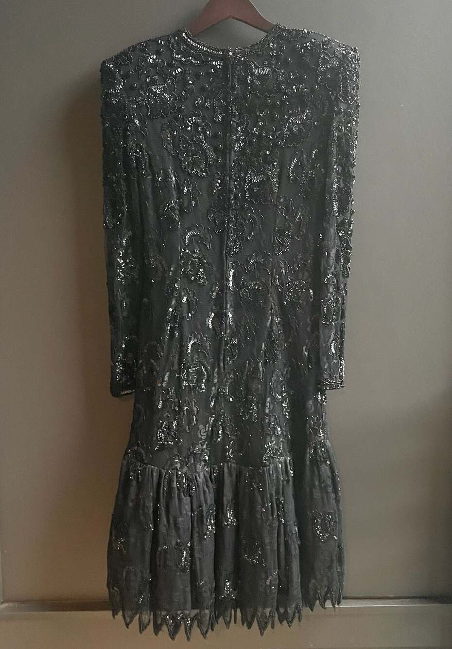 VTG 80s Judith Ann Creations Bead & Sequin Black Drop Waist Cocktail Dress Sz Sm - Picture 6 of 13